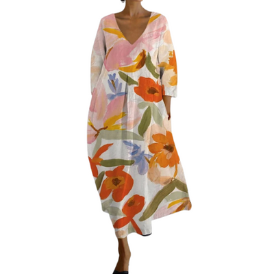 Lucasta Comfortable V-neck Floral Print Dress